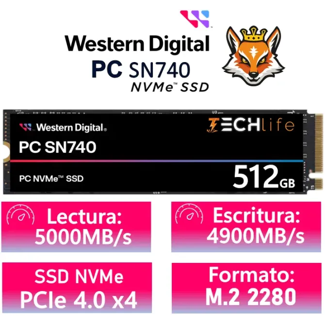 Western Digital WD PC SN740 SSD 512GB NVMe a 5000MB/s PCIe 4.0