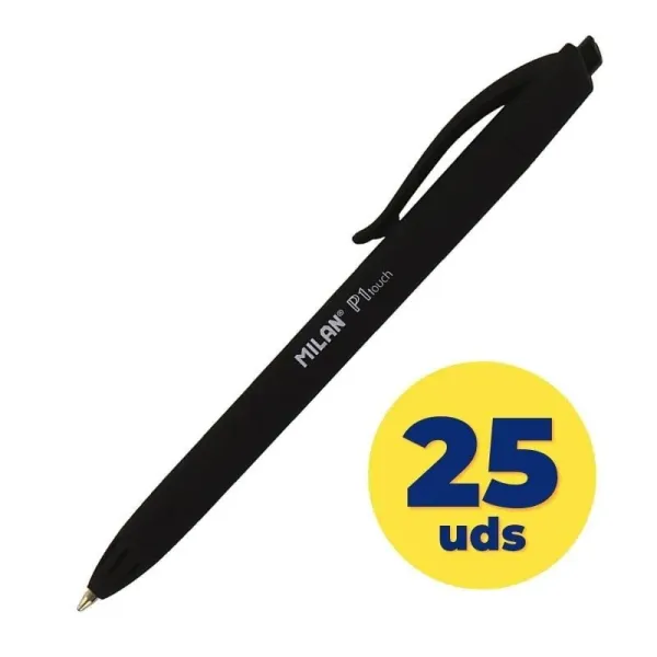 Milan P1 Touch Caja de 25 Bolígrafos Tinta de Aceite Retráctil Negro