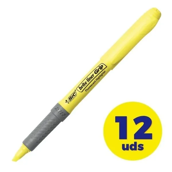 Bic Highlighter Grip Caja 12 Marcadores Fluorescentes Amarillo