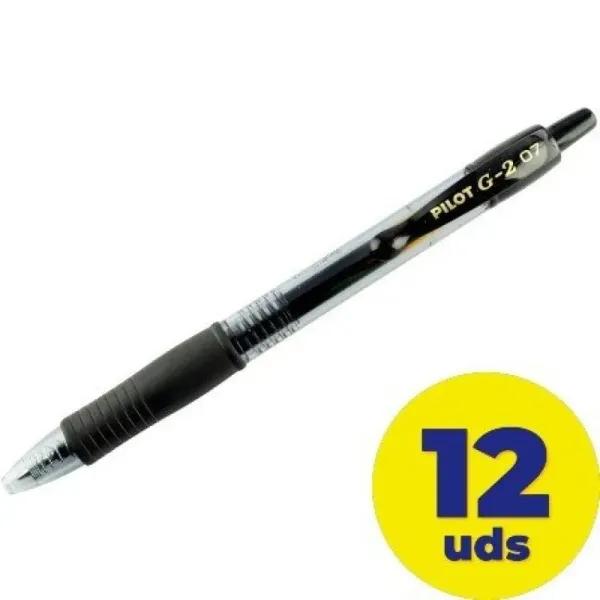 Pilot G-2 Caja 12 Bolígrafos Retráctiles Tinta de Gel Negro