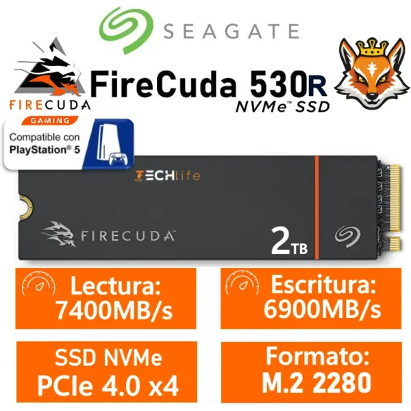 Seagate FireCuda 530R SSD 2TB con disipador a 7400MB/s PCIe 4.0 x4 compatible PS5
