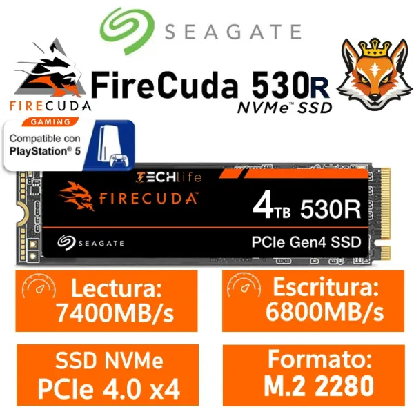 Seagate FireCuda 530R SSD 4TB a 7400MB/s PCIe 4.0 x4 compatible PS5