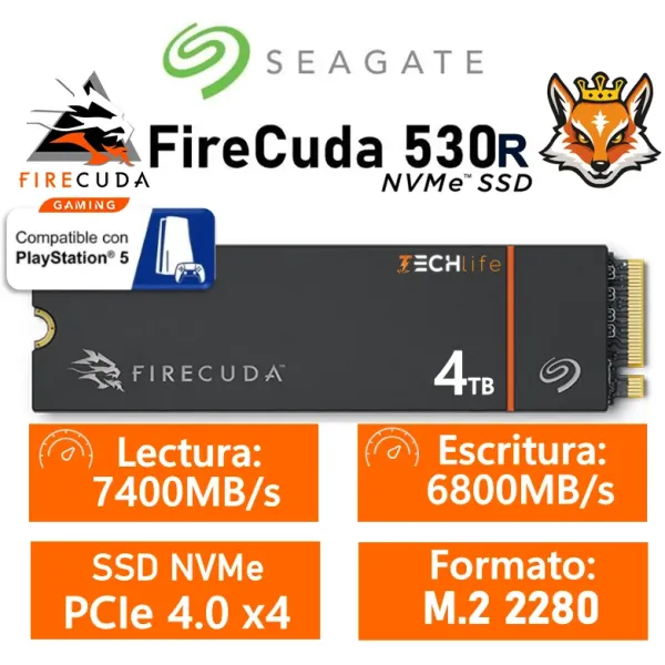 Seagate FireCuda 530R SSD 4TB con disipador a 7400MB/s PCIe 4.0 x4 compatible PS5