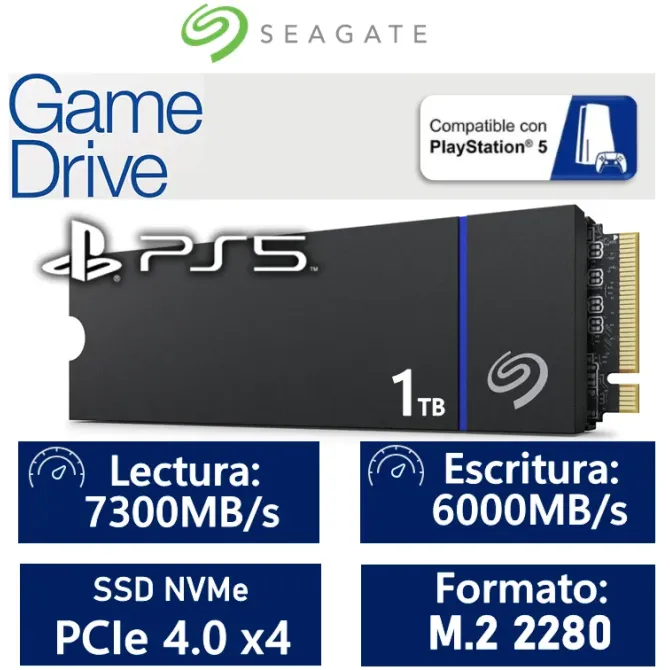 Seagate Game Drive PS5 1TB SSD con disipador a 7300MB/s PCIe