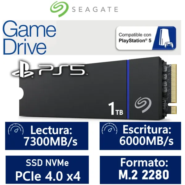 Seagate Game Drive PS5 1TB SSD con disipador a 7300MB/s PCIe 4.0 x4 compatible PS5