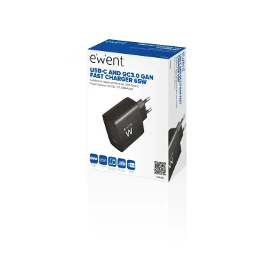 Ewent EW1330 Cargador Rápido GaN de 2 puertos (USB-C y USB-A)