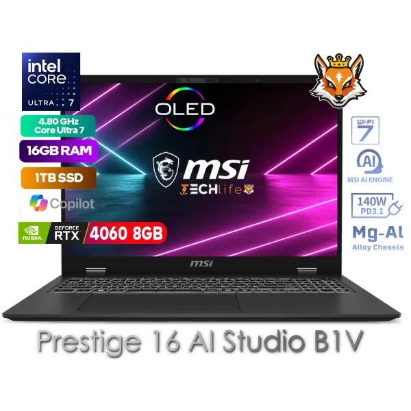 MSI Prestige 16 AI Studio B1VFG-022ES Intel Evo Core Ultra 7-155H 16GB 1TB RTX 4060 16"