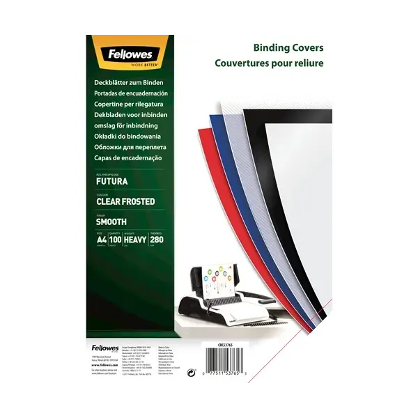 Portadas de Polipropileno Fellowes 5376503/ A4/ 300 Micras/ 100 unidades/ Transparente