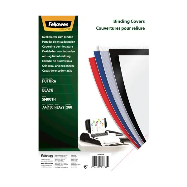 Portadas de Polipropileno Fellowes 5476603/ A4/ 300 Micras/ 100 unidades/ Negras