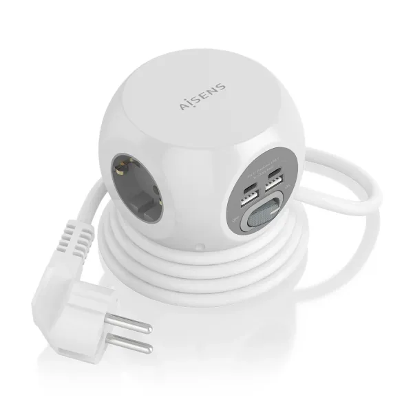 Aisens Regleta Sobremesa Multifuncion con 3 Tomas + 2xUSB-C/2xUSB-A 1.4m Blanca