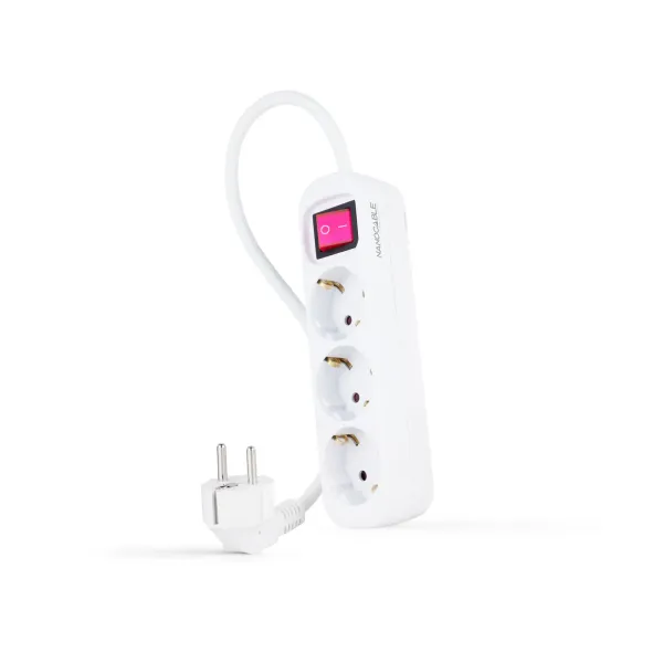 Nanocable Regleta de Enchufes con 3 Tomas Tipo F con Interruptor 1.4m Blanco