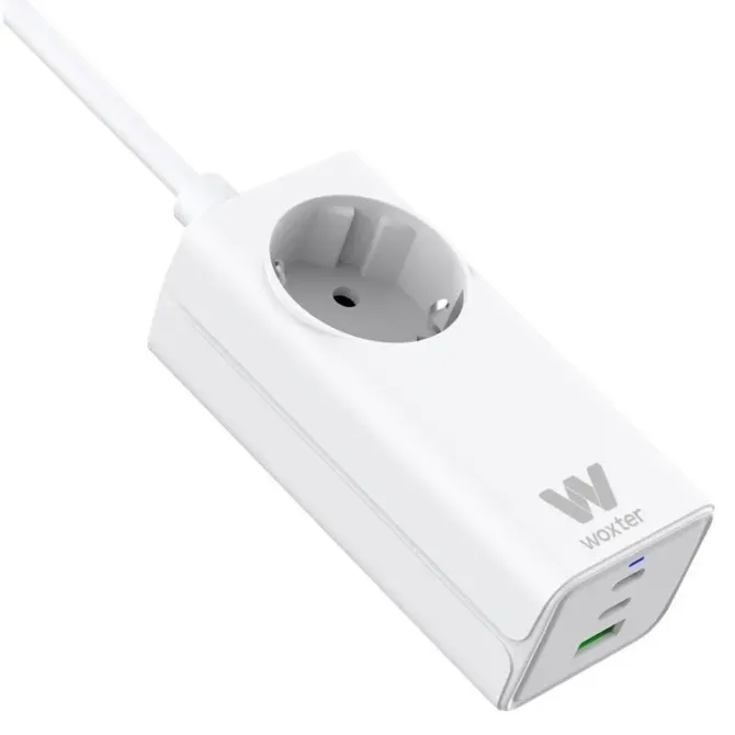Woxter Alargador Schuko 3 Puertos 1 USB-A + 2 USB-C Blanco