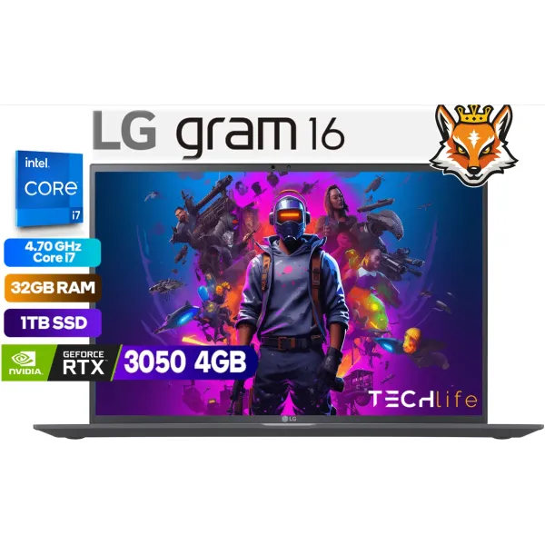 Portátil LG gram 16Z90R-E.AD78B Intel Evo Core i7-1360P/32GB/1TB SSD/RTX 3050/16"