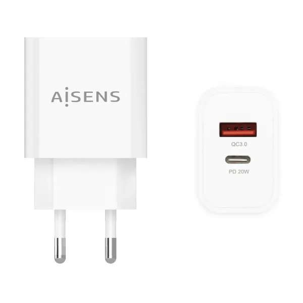 Aisens A110-0681 Cargador de Pared 1x USB-C 1x USB 20W Blanco 