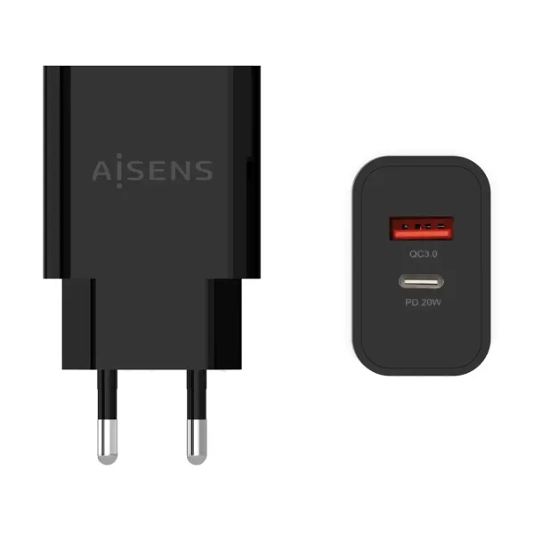 Aisens A110-0682 Cargador de Pared 1x USB-C 1x USB 20W Negro 