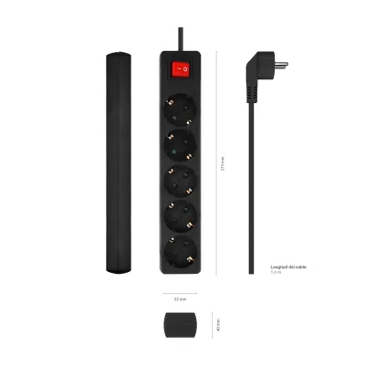 Aisens Regleta con Interruptor 5 Tomas 1.4m Negra Aisens Regleta con Interruptor 5 Tomas 1.4m Negra