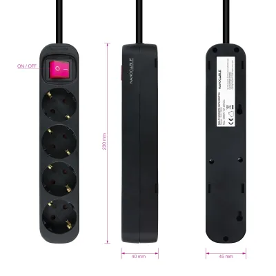 Nanocable Regleta con Protección 4 Tomas Schuko 1.4m Negra Nanocable Regleta con Protección 4 Tomas Schuko 1.4m Negra
