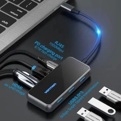 Docking USB Tipo-C Vention TFFHB/ 1xHDMI 4K/ 3xUSB/ 1xRJ45/ Docking USB Tipo-C Vention TFFHB/ 1xHDMI 4K/ 3xUSB/ 1xRJ45/