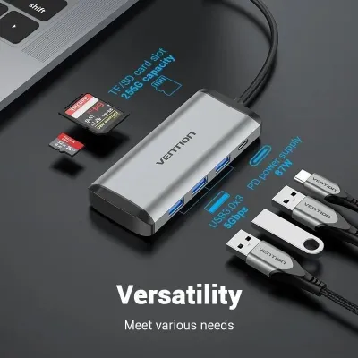 Docking USB Tipo-C Vention TGRHB/ 3xUSB/ 1xLector Tarjetas/