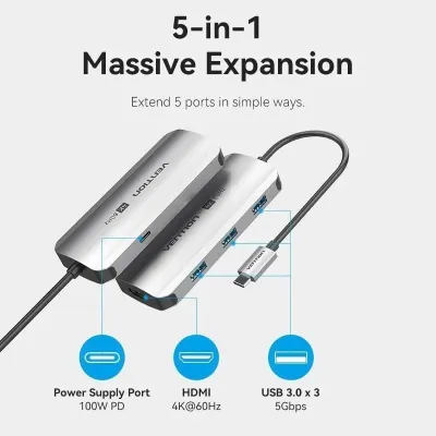 Docking USB Tipo-C Vention TQDHB/ 1xHDMI 4K/ 3xUSB/ 1xUSB Docking USB Tipo-C Vention TQDHB/ 1xHDMI 4K/ 3xUSB/ 1xUSB