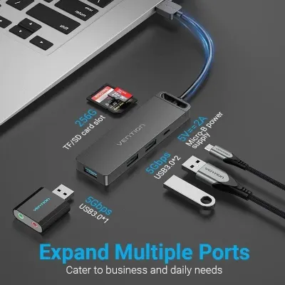 Docking USB 3.0 Vention CHVBB/ 3xUSB/ 1xMicroUSB PD/ 1xLector Docking USB 3.0 Vention CHVBB/ 3xUSB/ 1xMicroUSB PD/ 1xLector