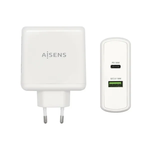 Aisens ASCH-2PD30QC-W Cargador de Pared USB 2.0/USB-C 48W Blanco 