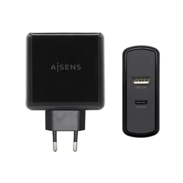 Aisens ASCH-2PD45A-BK Cargador de Pared USB 3.0/USB-C 57W Negro 