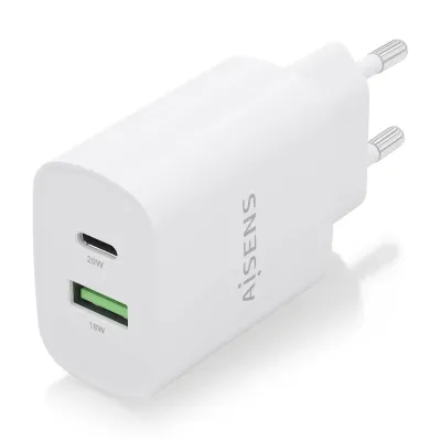 Cargador de Pared Aisens A110-0754/ 1xUSB Tipo-C/ 1xUSB/ 20W Cargador de Pared Aisens A110-0754/ 1xUSB Tipo-C/ 1xUSB/ 20W