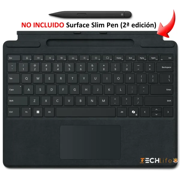 Microsoft Teclado Surface Pro Signature Español Negro con tecla Copilot y almacenamiento para lápiz