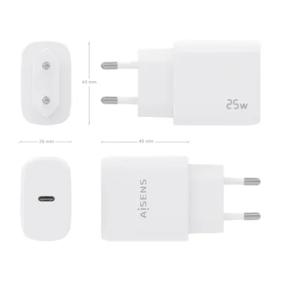 Cargador de Pared Aisens A110-0756/ 1xUSB Tipo-C/ 25W Cargador de Pared Aisens A110-0756/ 1xUSB Tipo-C/ 25W