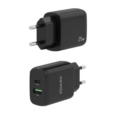 Cargador de Pared Aisens A110-0759/ 1xUSB Tipo-C/ 1xUSB/ 25W Cargador de Pared Aisens A110-0759/ 1xUSB Tipo-C/ 1xUSB/ 25W