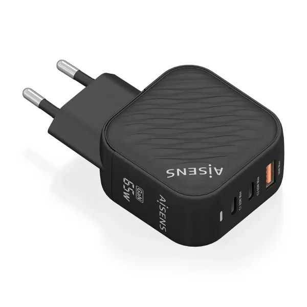 Cargador Gan de Pared Aisens ASCH-65W3P027-BK/ 2xUSB Tipo-C/ 1xUSB/ 65W