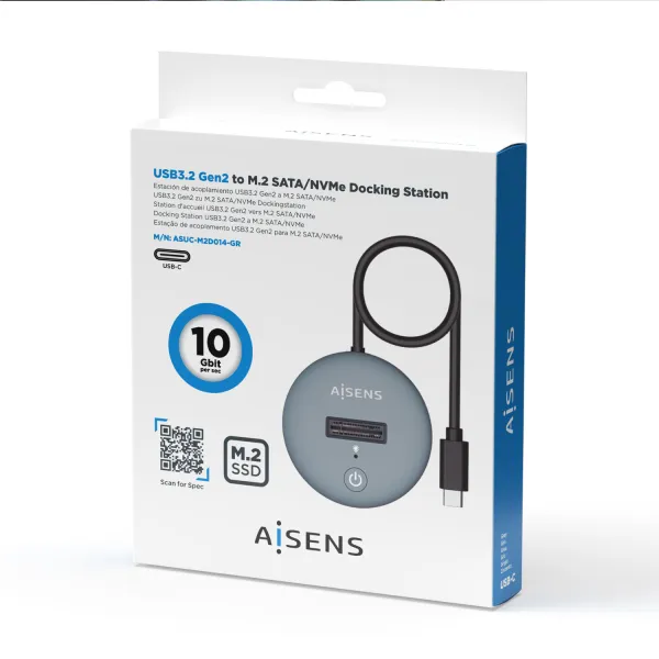 AISENS ASUC-M2D014-GR Dock USB-C para Discos SATA M.2 Negro