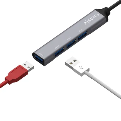 Aisens Adaptador Hub USB 3.1 Tipo C a 4x USB 3.0 Gris Aisens Adaptador Hub USB 3.1 Tipo C a 4x USB 3.0 Gris