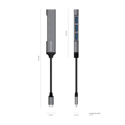 Aisens Adaptador Hub USB 3.1 Tipo C a 4x USB 3.0 Gris Aisens Adaptador Hub USB 3.1 Tipo C a 4x USB 3.0 Gris
