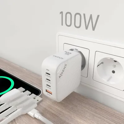 Aisens Cargador GaN 100W PD3.0 QC4.0 3x USB-C Blanco Aisens Cargador GaN 100W PD3.0 QC4.0 3x USB-C Blanco