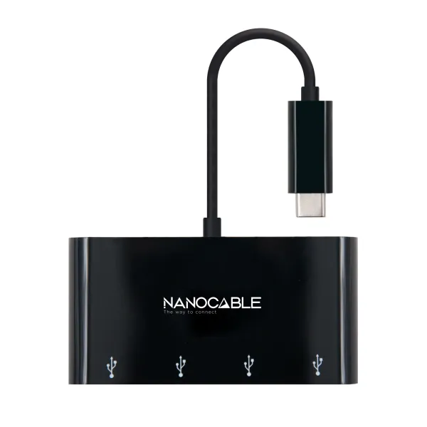 Nanocable Adaptador USB-C a 4x USB 3.0. USB-C/M-USB 3.0/H Negro 10 cm