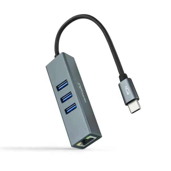 Nanocable Hub USB-C a Ethernet Gigabit + 3x USB 3.0 Aluminio