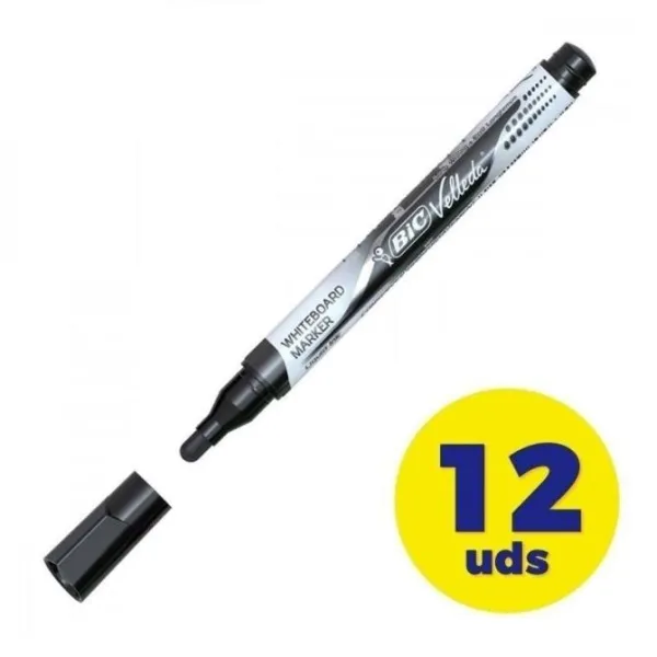 Bic Velleda Caja 12 Rotuladores Punta Redonda para Pizarra Negro