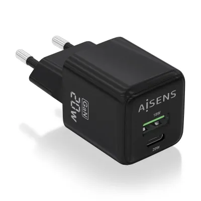 Cargador Gan de Pared Aisens ASCH-20W2P011-BK/ 1xUSB Tipo-C/