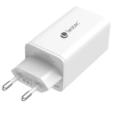 Leotec Cargador de Pared Gan 2xUSB-C PD/USB 2.0 65W Blanco