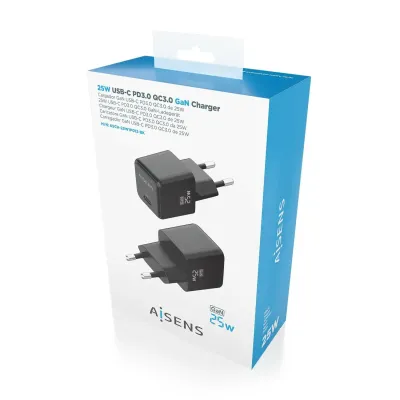 Cargador Gan de Pared Aisens ASCH-25W1P013-BK/ 1xUSB Tipo-C/ 25W Cargador Gan de Pared Aisens ASCH-25W1P013-BK/ 1xUSB Tipo-C/ 25W