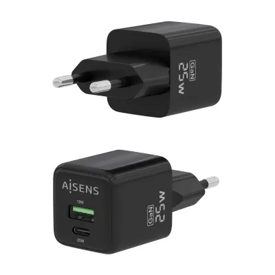 Cargador Gan de Pared Aisens ASCH-25W2P015-BK/ 1xUSB Tipo-C/