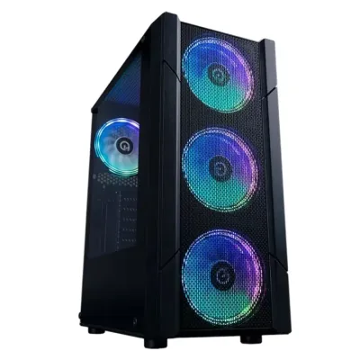 Hiditec V30M ARGB Negra 4 Vent HEXAGONAL Frontal+lateral Cristal