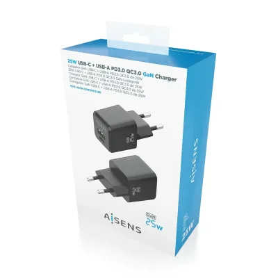 Cargador Gan de Pared Aisens ASCH-25W2P015-BK/ 1xUSB Tipo-C/