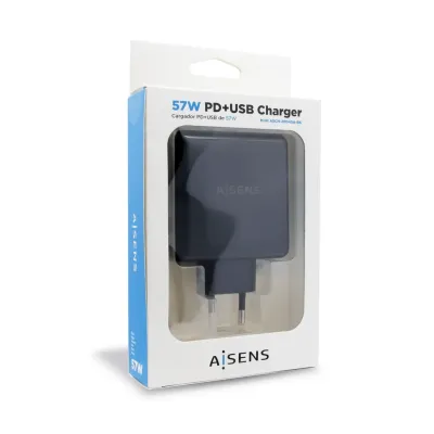 Aisens ASCH-2PD45A-BK Cargador de Pared USB 3.0/USB-C 57W Negro
