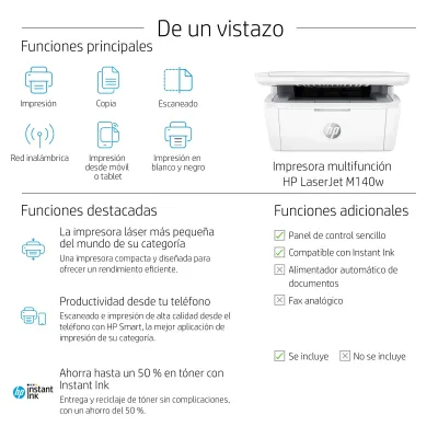 HP LaserJet M140w Impresora Multifunción Láser Monocromo WiFi HP LaserJet M140w Impresora Multifunción Láser Monocromo WiFi