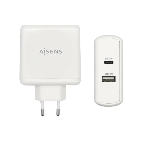 Aisens ASCH-2PD45A-W Cargador de Pared USB 2.0/USB-C 57W Blanco 