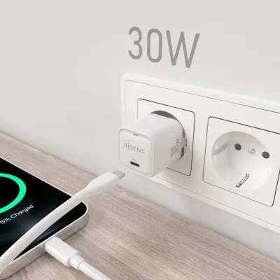 Aisens Cargador GaN 30W 1x USB-C PD3.0 QC4.0 Blanco Aisens Cargador GaN 30W 1x USB-C PD3.0 QC4.0 Blanco