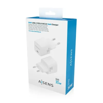 Aisens Cargador GaN 30W 1x USB-C PD3.0 QC4.0 Blanco Aisens Cargador GaN 30W 1x USB-C PD3.0 QC4.0 Blanco